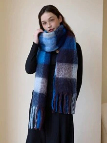 1 szt. damski szalik w kratę z poliestru tęczowego, uniwersalne zastosowanie, gruby i miękki ciepły szalik na wyjścia, dojazdy do pracy, jesień i zima