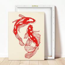 1PC, Canvas Hanging Painting Poster, Solid Wood Framed Painting, Red Koi Print, Chinese Print, Vintage Print, Printable Mural, Fashion Mural, Aesthetic Mural, Chinese Art Print, Koi Print, New Year Festival Decoration Poster, 2025 New Year Koi Hanging Painting,Wall Art Gifts Birthday Graduation - Multicolor - View 10