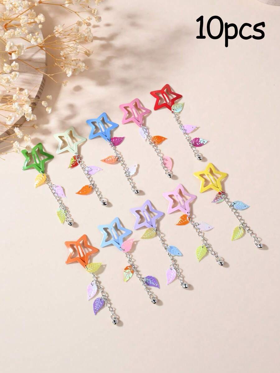 8/10 chiếc kẹp tóc tua rua hình ngũ giác nhiều màu sắc cho trẻ em, mặt dây chuyền, kẹp tóc hai bên, phụ kiện tóc cho bé gái, trang trí tóc hàng ngày, giản dị - Nhiều màu - Xem 1