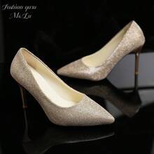 [Guru.Lu] 缎面水晶珍珠装饰精致设计高跟鞋；适合宴会、联欢会、派对、生日，搭配连衣裙、礼服、旗袍；奢华美学、社交名媛、超模风格女性高跟鞋；适合春、夏、秋、冬；办公室女士、空姐、工作装、通勤、求职面试 - 玫瑰金 - 查看 6