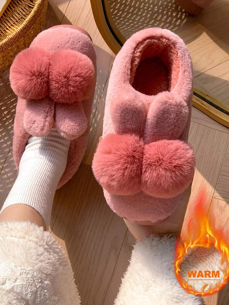 Plush Slippers, Couples Short Boots, Closed Toe, Thick Sole, Warm, Suitable For Home, Dorm, Women & Men