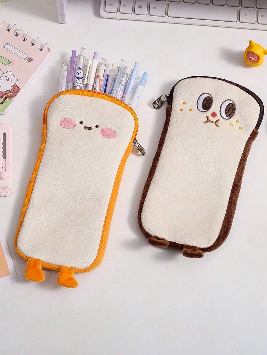 卡通吐司毛绒铅笔盒，可爱柔软大容量女生文具袋，学生铅笔袋 - 彩色 - 查看 1