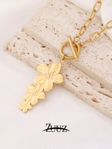 1pc 18K Gold Plated Stainless Steel Necklace Exaggerated Gold Flower Pendant Necklace For Women Female Jewelry Gifts