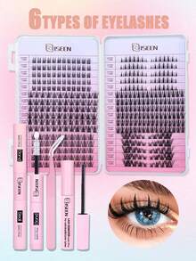 388 Chiếc, D Curl, Cụm Mi Wispy Cluster Mi Nối Mi Nhiều Kiểu Hỗn Hợp DIY Cụm Mi Mềm Mại Và Có Thể Tái Sử Dụng Dung Tích Cực Lớn Mi Từng Cụm Bộ Mi Từng Cụm Kèm Keo Dán Mi Và Nhíp Gỡ Mi Tự Làm Tại Nhà - màu đen - Xem 1