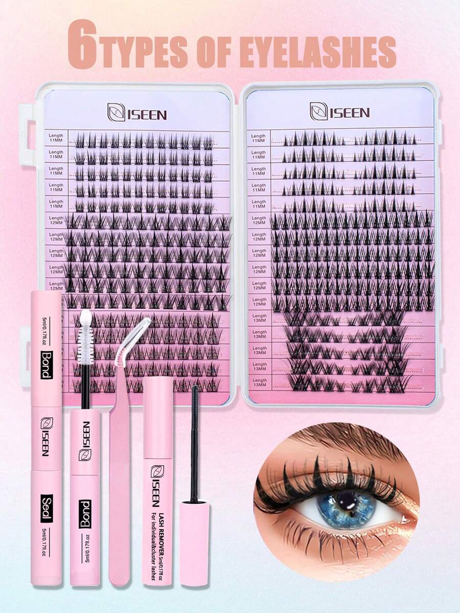 388 Chiếc, D Curl, Cụm Mi Wispy Cluster Mi Nối Mi Nhiều Kiểu Hỗn Hợp DIY Cụm Mi Mềm Mại Và Có Thể Tái Sử Dụng Dung Tích Cực Lớn Mi Từng Cụm Bộ Mi Từng Cụm Kèm Keo Dán Mi Và Nhíp Gỡ Mi Tự Làm Tại Nhà - màu đen - Xem 1