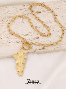 1pc 18K Gold Plated Stainless Steel Necklace Exaggerated Gold Flower Pendant Necklace For Women Female Jewelry Gifts