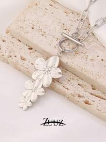 1pc 18K Gold Plated Stainless Steel Necklace Exaggerated Gold Flower Pendant Necklace For Women Female Jewelry Gifts