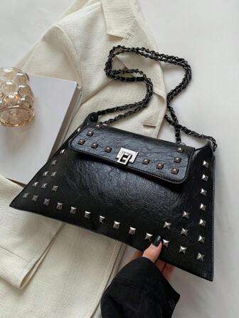 Vintage Fashion Minimalist Rivet Envelope Bag, Women Casual Commuter Shoulder Crossbody Bag
