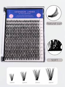 240 chiếc/12 hàng C Curl 10-16mm Hỗn hợp Dày tự dính Đoạn được quạt sẵn Lông mi giả dùng hàng ngày & dự tiệc - màu đen - Xem 5