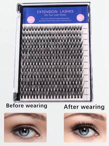 240 chiếc/12 hàng C Curl 10-16mm Hỗn hợp Dày tự dính Đoạn được quạt sẵn Lông mi giả dùng hàng ngày & dự tiệc - màu đen - Xem 6