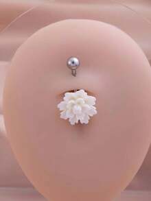 1 件牡丹花肚脐钉不锈钢女士防过敏时尚花朵肚脐钉身体首饰日常佩戴 - 彩色 - 查看 10