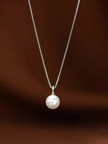 1 件时尚优雅复古珍珠项链首饰，简约女士银色吊坠项链，适合日常佩戴、派对、情人节礼物 - 珍珠 - 查看 6