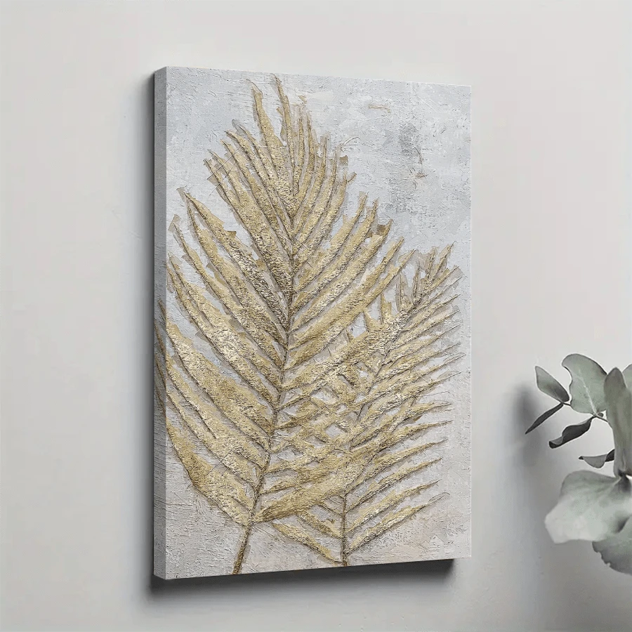 1pc Framed Canvas Poster, Palm Leaf Wall Art Canvas Paintings, Ideal Gift For Bedroom Living Room Corridor, Wall Art, Wall Decor, Winter Decor, Room Decoration - Nhiều màu - Xem 1