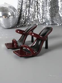 New Summer Square Toe Elegant Sweet Fashion High Heel Women Sandals - Burgundy - View 2