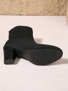 2024年新款时尚百搭踝靴，复古粗跟 - 黑色 - 查看 4