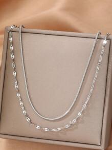 Aomogo 1 件奢华复古优雅时尚百搭小众不锈钢双层项链女士礼物 - 項鍊 - 查看 11