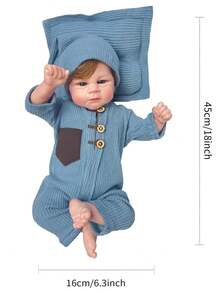 45 厘米/18 英寸 Elijah Reborn 婴儿娃娃艺术家油画逼真新生幼儿娃娃玩具，棕色头发，栩栩如生，触感逼真（布身） - Reborn Doll - 查看 3