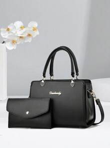 Bộ 2 túi xách thời trang màu trơn cho nữ có túi bên trong - màu đen - Xem 1