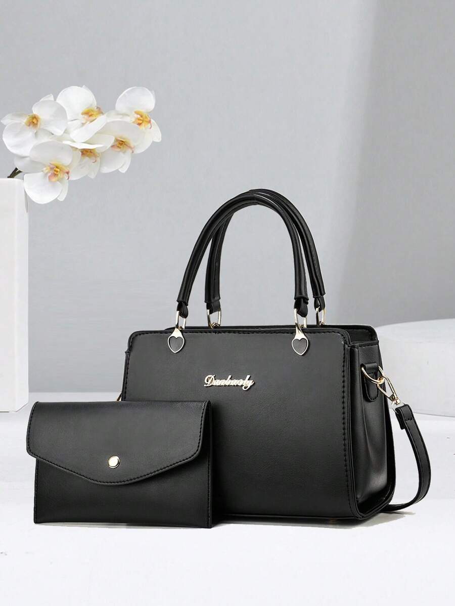 Bộ 2 túi xách thời trang màu trơn cho nữ có túi bên trong - màu đen - Xem 1