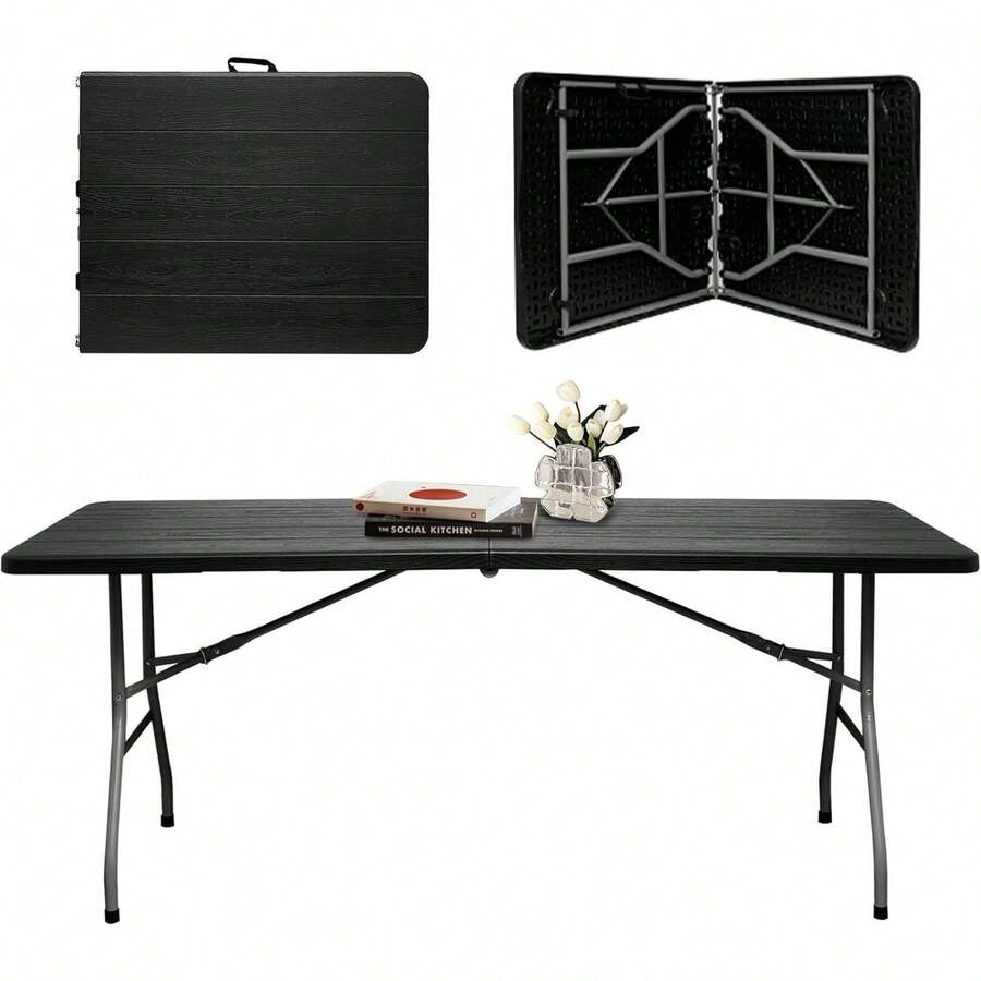 Folding Table 6ft Heavy Duty HDPE Black Plastic Portable Table FoldIn