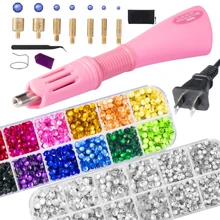 cgelaero Hotfix Rhinestones Applicator Kit, Bedazzler Kit With Rhinestones, Hot Fix Rhinestone Setter Tool Kit, Heat Fixed Machine Gun Set For Clothes Fabric Clothing Wood Cardstock Leather