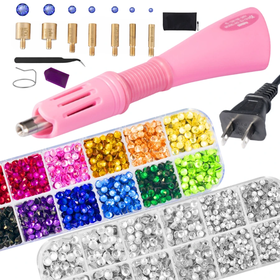 cgelaero Hotfix Rhinestones Applicator Kit, Bedazzler Kit With Rhinestones, Hot Fix Rhinestone Setter Tool Kit, Heat Fixed Machine Gun Set For Clothes Fabric Clothing Wood Cardstock Leather