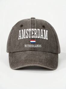 1 pieza Gorra de béisbol impresa con "AMSTERDAM NETHERLANDS" para exterior, ajustable, protección solar, sombrero casual para viajes de primavera/otoño, playa, adecuado para hombres jóvenes en estilo Y2K - gorra de béisbol - Ver 12