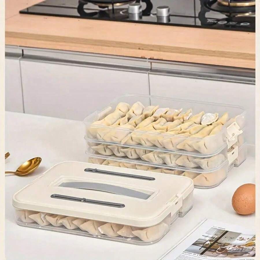 4Layer Dumpling Storage Container Set, Plastic, Freezer & Reusable