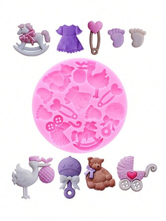 1pc Pink Silicone Mold, Liquid Silicone Material, Mini Princess Skirt, Baby Stroller Foot, Swan & Bear Design, For DIY Resin Jewelry, Hair Accessories, Shoes, Bags, Phone Case Decoration