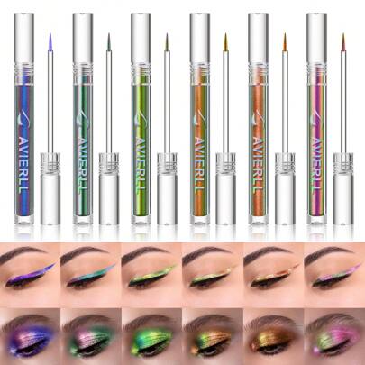 AVIERLL Chameleon Eyeliner 6-Colors Liquid Eyeshadow Stick Extremely Fine Eyeliner Long Lasting Waterproof Holiday Makeup(Color 03# 1pc).