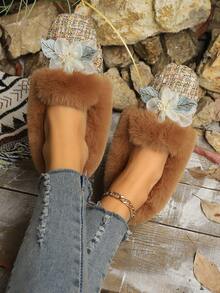 Zapatos planos y esponjosos tejidos para mujer, cómodos mocasines forrados de espuma con efecto deslizante, calzado casual y de moda para uso al aire libre - Marrón - Ver 6
