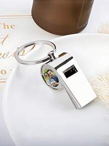 LICVIC 1pc Personalized Stainless Steel Photo Whistle, Custom Survival Whistle Keychain, Outdoor Sports Training Anniversary Gift For Male Groomsmen