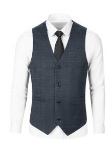 Traje de 3 piezas de hombre Furuyal: Blazer, chaleco y pantalones, corte slim, estampado a cuadros, para fiestas, bodas, negocios y ocasiones formales, tallas XS-3XL, color gris oscuro