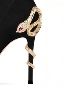 1 双金色金属高跟鞋，配红眼水晶蛇形鞋跟，时尚圆头高跟鞋装饰 DIY 配件 - 金色 - 查看 4