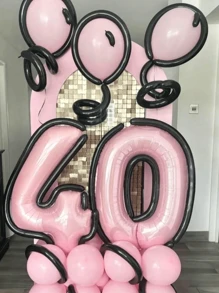 10pcs/Set 40inch (Approx. 101cm) Huge 0-9 Number Cartoon Balloons, Cartoon Balloons, Black & White Balloons, Aluminum Foil Polyester Balloons, White/Pink/Light Blue/Caramel/Cream/Cow Print Foil Balloons, For Birthday Party Decorative Balloon Props - Multicolor - View 9