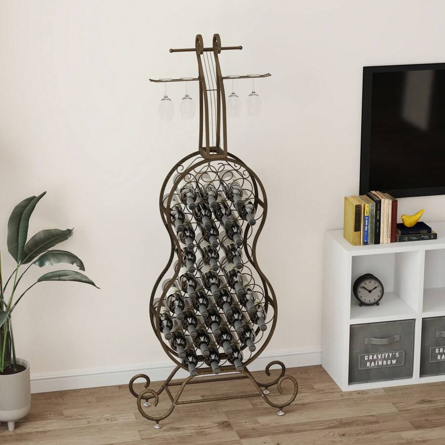 Elegant CelloShaped Freestanding Wine Rack With Bottle Storage, Ideal