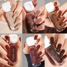 6pcs Nail Polish Set, 10ml Peel Off Water-Based Starry Nail Polish, Coffee Brown Nails, Fast Drying Long-Lasting Healthy And Brightening Effect - Suitable For All Season, Manicure Kit Diy Salon Nail Supplies ,Ideal For Women And Girls