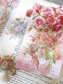 10 件/包花卉誓言系列宠物铝箔贴纸，植物主题材料用于剪贴簿装饰贴纸，可爱涂鸦防水贴纸适用于 DIY、滑板、行李箱 - 彩色 - 查看 3