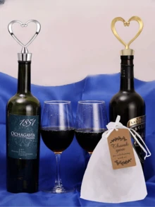 Parada de Garrafa de Vinho em Forma de Coração Lembrança de Casamento para Convidados, Parada de Vinho em Forma de Coração de Aço Inoxidável com Sacos de Organza Brancos Transparente e Etiquetas de Presente Kraft, Lembrança de Casamento Vinho Fresco Festa de Feriados