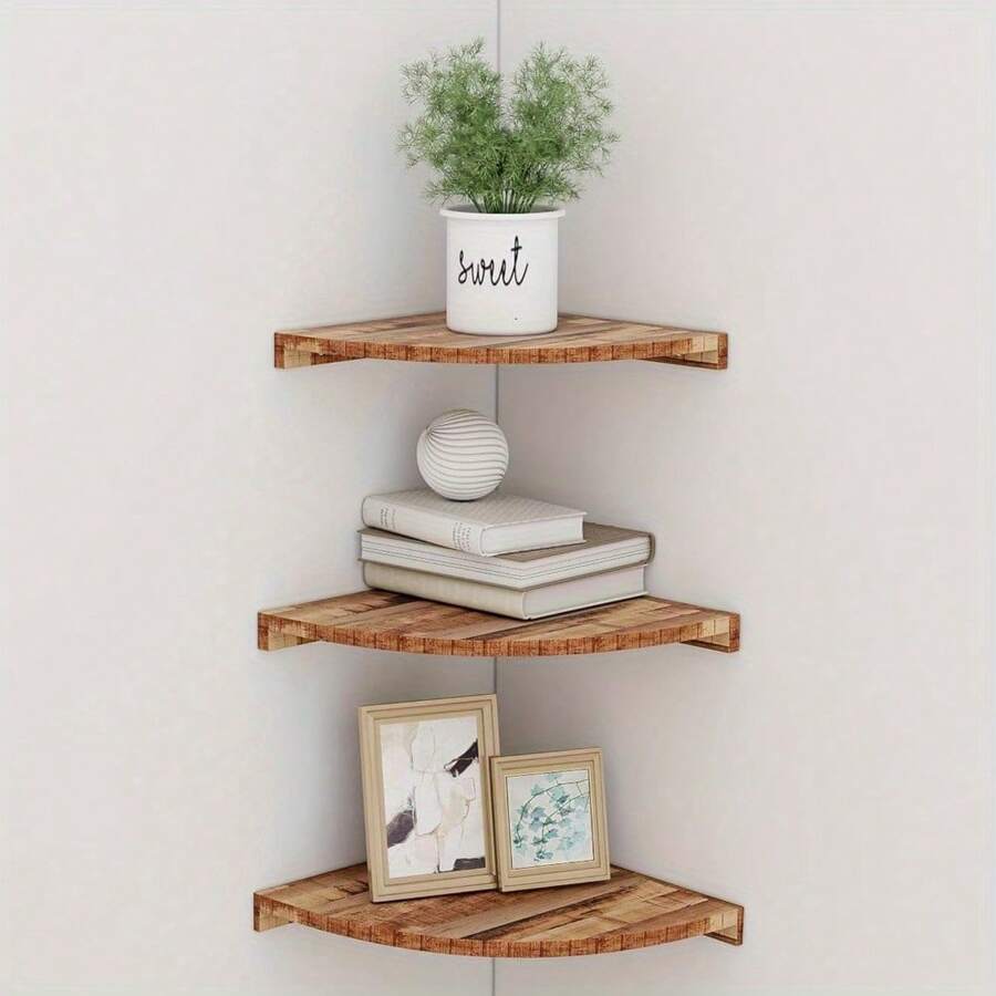 Corner Shelf Set 3Piece Floating Wall Shelves Made Of Solid Pine Wood