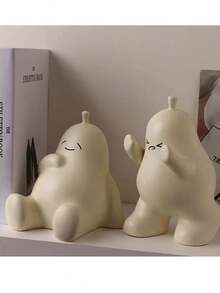 1 Cặp chặn sách hình quả lê bằng gốm sứ màu trắng vani, chặn sách sáng tạo cho kệ, chặn giá đỡ sách cho sách/phim/đĩa CD/trò chơi điện tử, kiểu tựa lưng, quà tặng tốt nhất - Vanilla - Xem 3