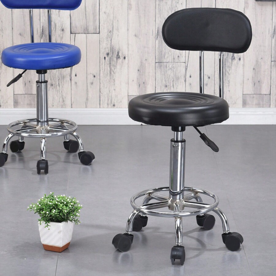 Height Adjustable High Backrest Bar Stool Rolling Swivel Round Makeup