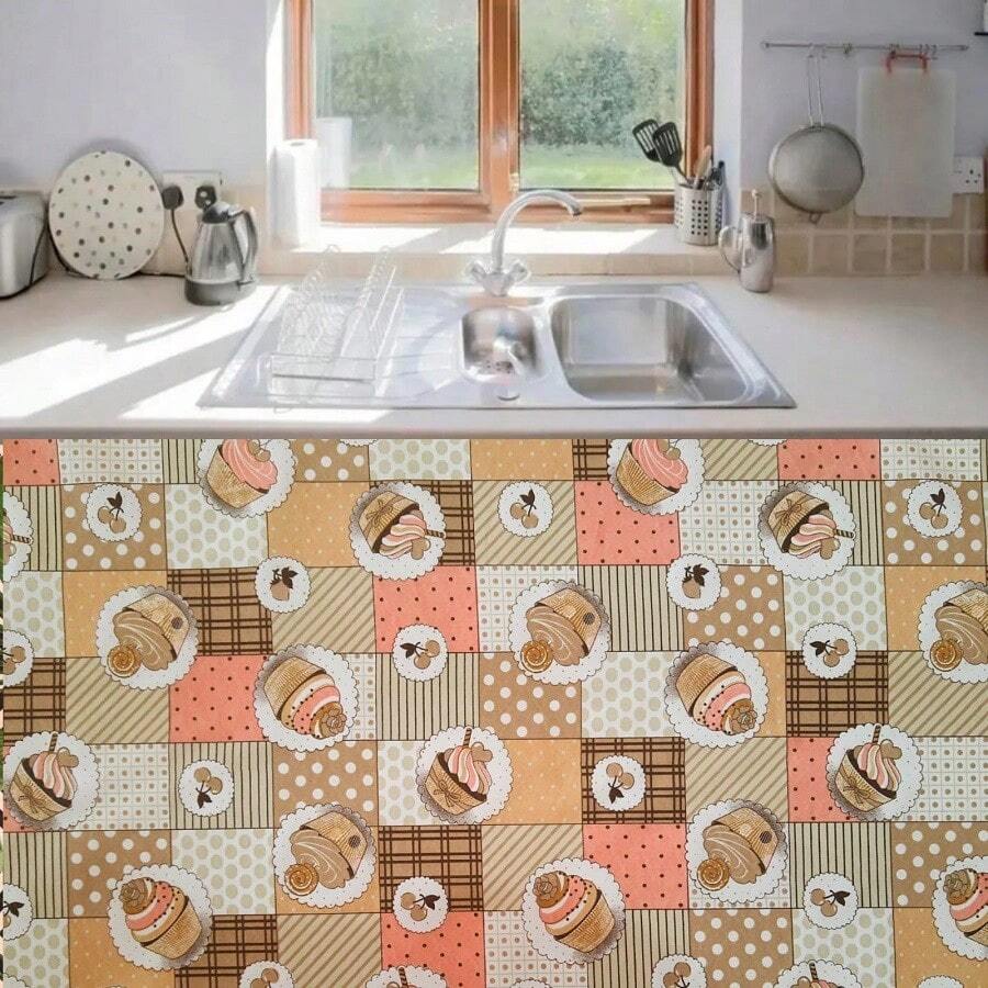 Printed Kitchen Curtain For Counter Sink 1.50m X 0.80cm Without Eyelets - Rusty Rose - View 1