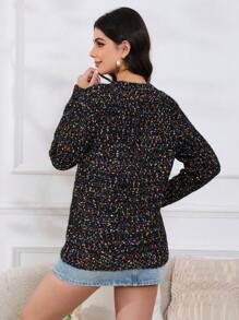 Women's Casual Chrysanthemum Mesh Faux Mink Pullover Sweater, Spring/Autumn - Black - View 2