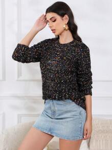 Women's Casual Chrysanthemum Mesh Faux Mink Pullover Sweater, Spring/Autumn - Black - View 5