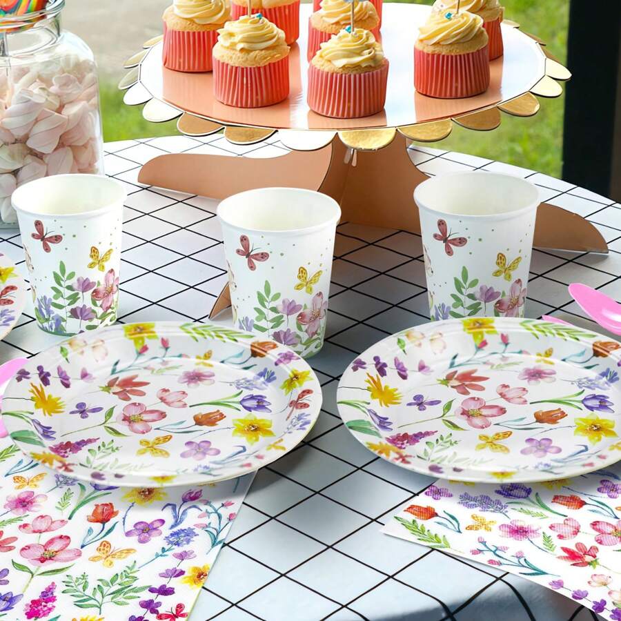 68pcs Wild Flower Party Decorations & Dinnerware Set Flower Decors