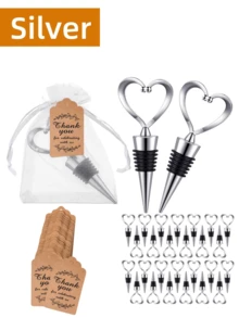 Parada de Garrafa de Vinho em Forma de Coração Lembrança de Casamento para Convidados, Parada de Vinho em Forma de Coração de Aço Inoxidável com Sacos de Organza Brancos Transparente e Etiquetas de Presente Kraft, Lembrança de Casamento Vinho Fresco Festa de Feriados