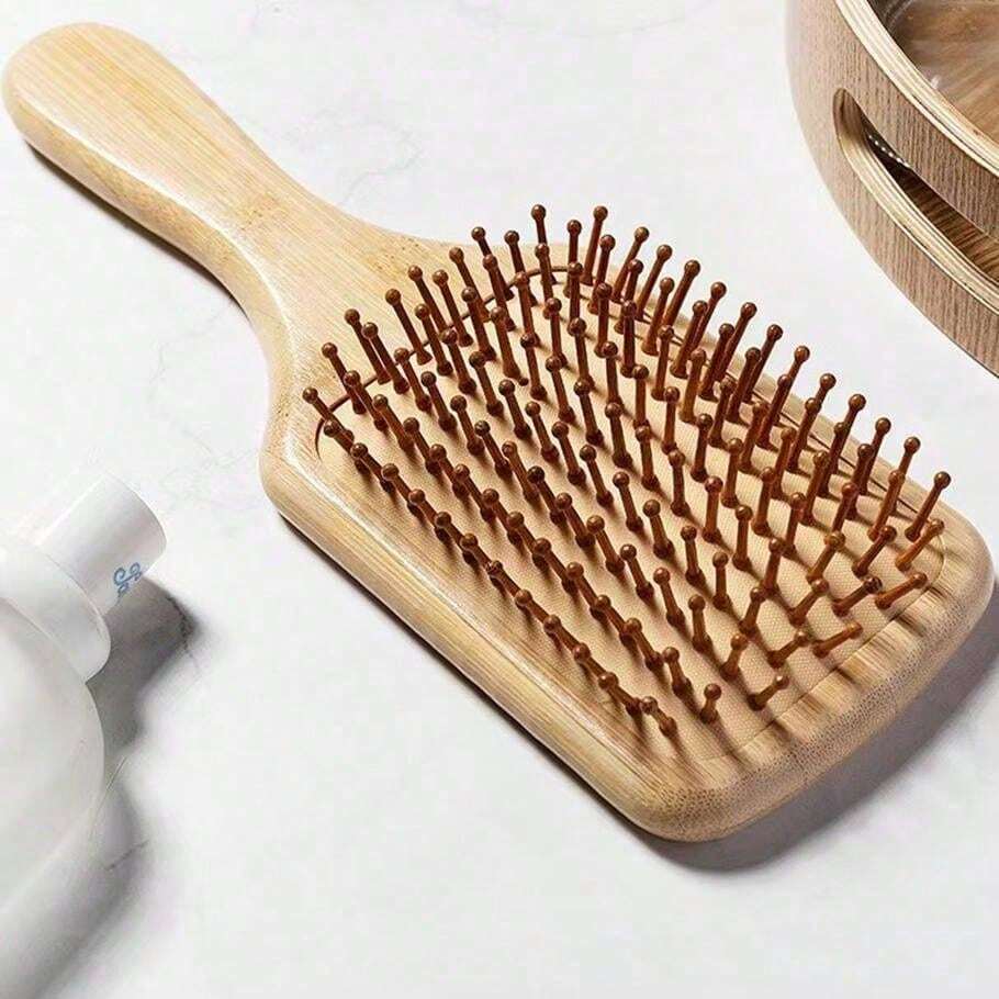Airpad Massage Wooden Hair Brush, Large Square Bamboo Wood Hair Comb