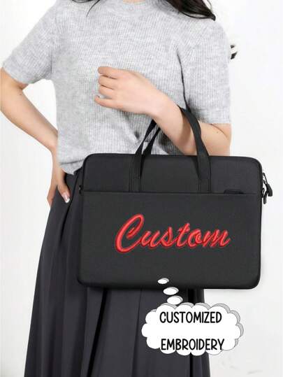 Customize Your Exclusive Embroidered Text Laptop Shoulder Bag, 14 Inch Laptop Or Tablet, Made Of Stylish, Waterproof Fabric, Lightweight Top Loading Machine, Business, Leisure Or School Solid Color, Simple And Elegant Laptop And Tablet Bag, Protective Bag, Laptop Large Capacity Storage Bag, Portable Travel, Work Commuting, Student Class Laptop Storage