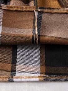 年轻女孩时尚休闲盖袖格子拼布长袖连衣裙 - 黃色 - 查看 6